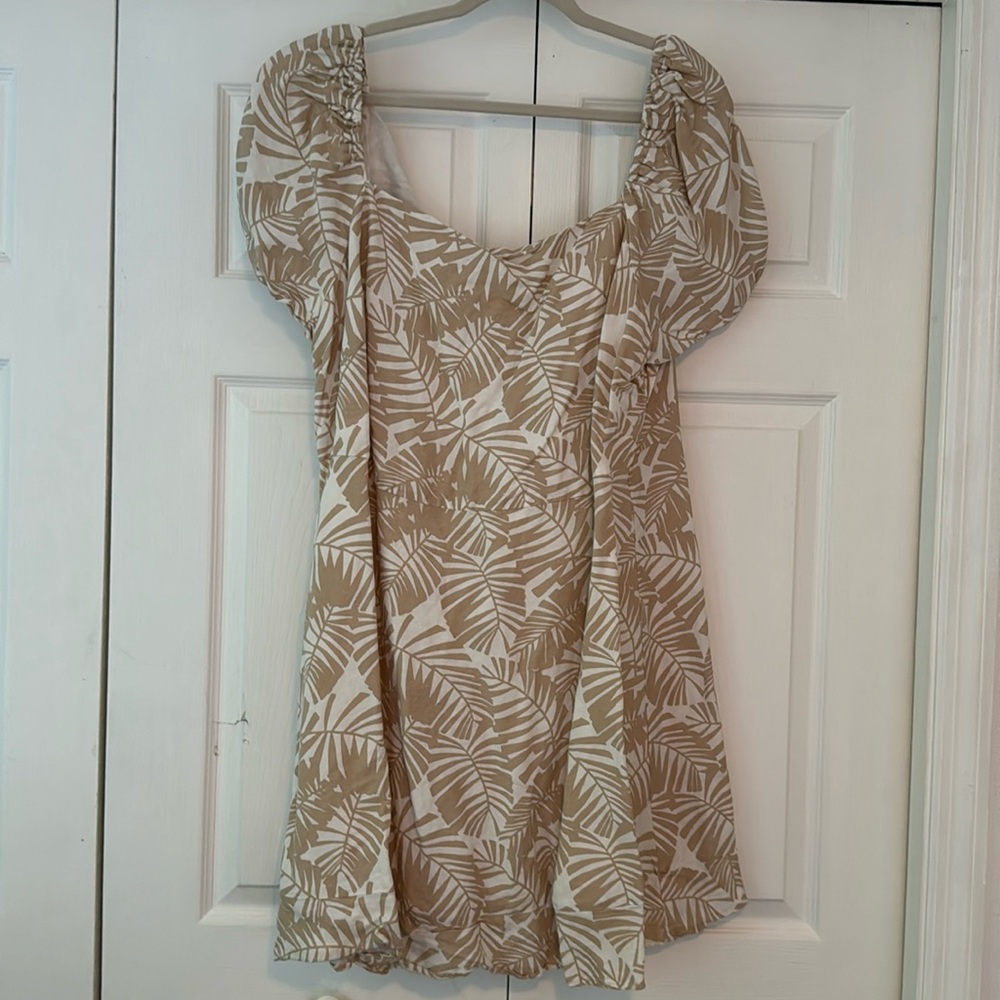 Tan/White Tropical Linen Dress